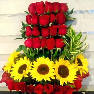 Arreglo por 36 rosas 5 girasoles R102