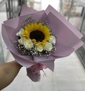 Girasol y rosas en papel coreano R146