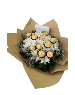 Endúlzate Bouquet x12 Ferreros y flores blancas R46 - Floristería en Duitama [Te Mando Flores]